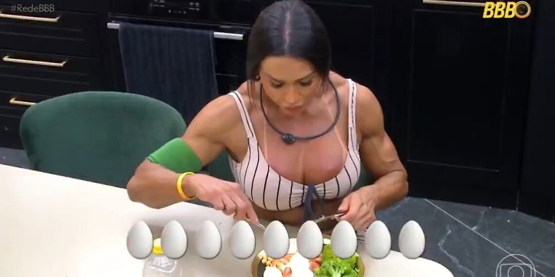 Gracyanne Barbosa comeu 9 ovos nos dois primeiros dias de BBB25 • Reprodução/Globo
