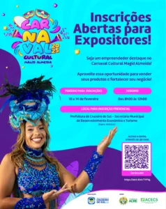 Prefeitura de Cruzeiro do Sul abre inscrições para comerciantes atuarem no Carnaval 2025