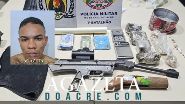 Criminoso é preso com drogas, arma e munições em Rio Branco