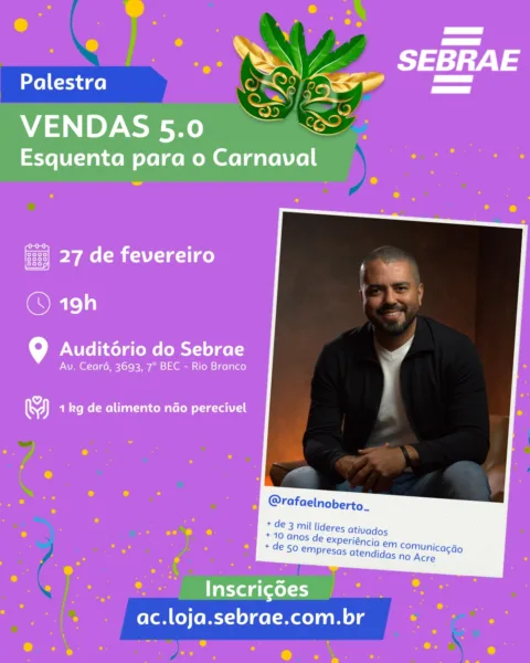 Sebrae realiza palestra sobre oportunidades de vendas durante o Carnaval