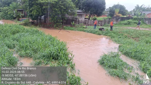 Defesa Civil monitora pontos críticos de Rio Branco após chuva de 50 mm em 24 horas