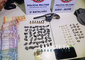 Adolescente é apreendido com arma e drogas em Rio Branco; jovem de 18 anos também é preso