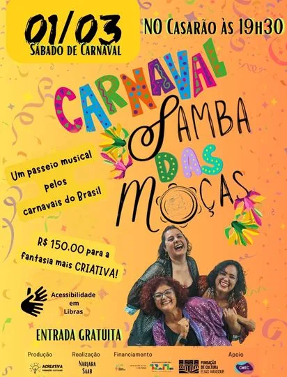 Com concurso de fantasia e repertório variado, 'Moças do Samba' promove baile de Carnaval em Rio Branco