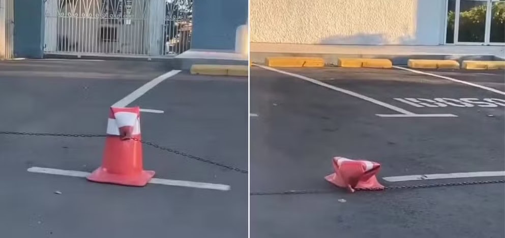 Cones de trânsito "derretem" durante onda de calor no RS — Foto: Reprodução