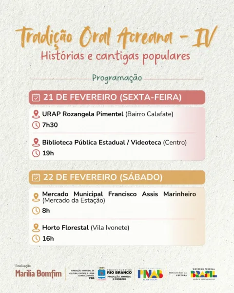 Projeto 'Tradição Oral Acreana IV' apresenta histórias e cantigas populares neste final de semana em Rio Branco