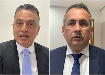 À esquerda, o vereador Eber Machado (MDB); à direita, o vereador Rutênio Sá (União Brasil) - Foto: Leandro Chaves
