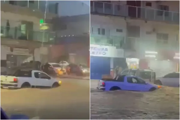 Urgente: chuva interrompe Carnaval em Cruzeiro do Sul e enxurrada leva carros no centro da cidade. Veja o vídeo