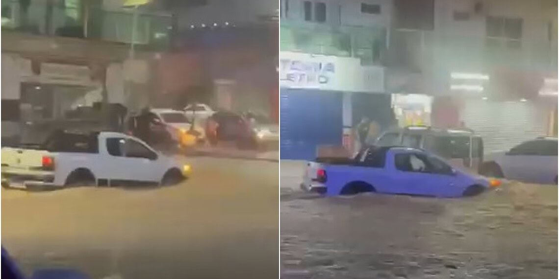 Urgente: chuva interrompe Carnaval em Cruzeiro do Sul e enxurrada leva carros no centro da cidade. Veja o vídeo
