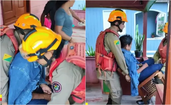 VÍDEO: Corpo de Bombeiros resgata idoso em área alagada em Cruzeiro do Sul