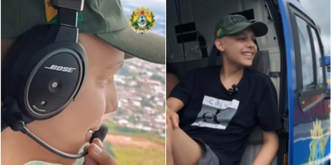 No Acre, adolescente com câncer nos ossos realiza sonho de voar de helicóptero; VÍDEO