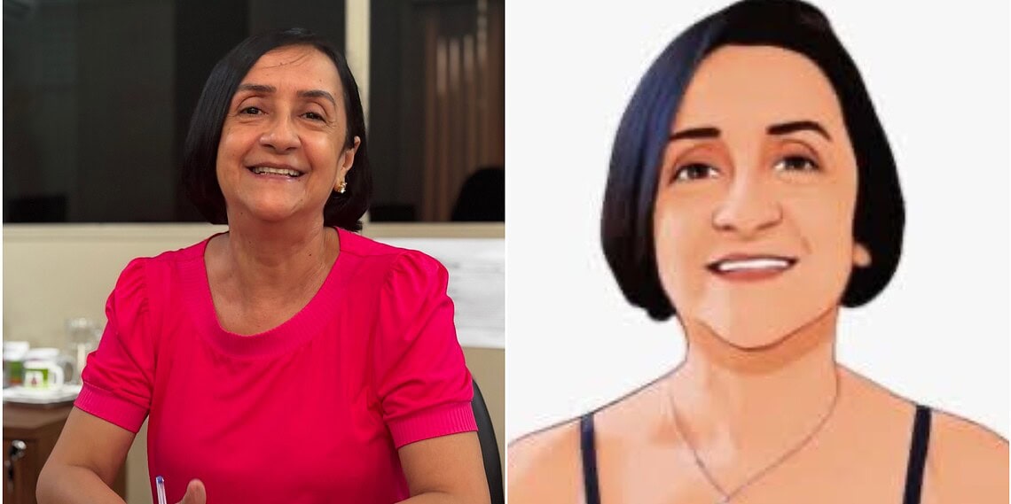 Dona Toinha, à esquerda; à direita, o avatar Toinha