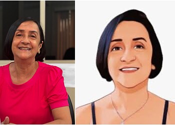 Dona Toinha, à esquerda; à direita, o avatar Toinha