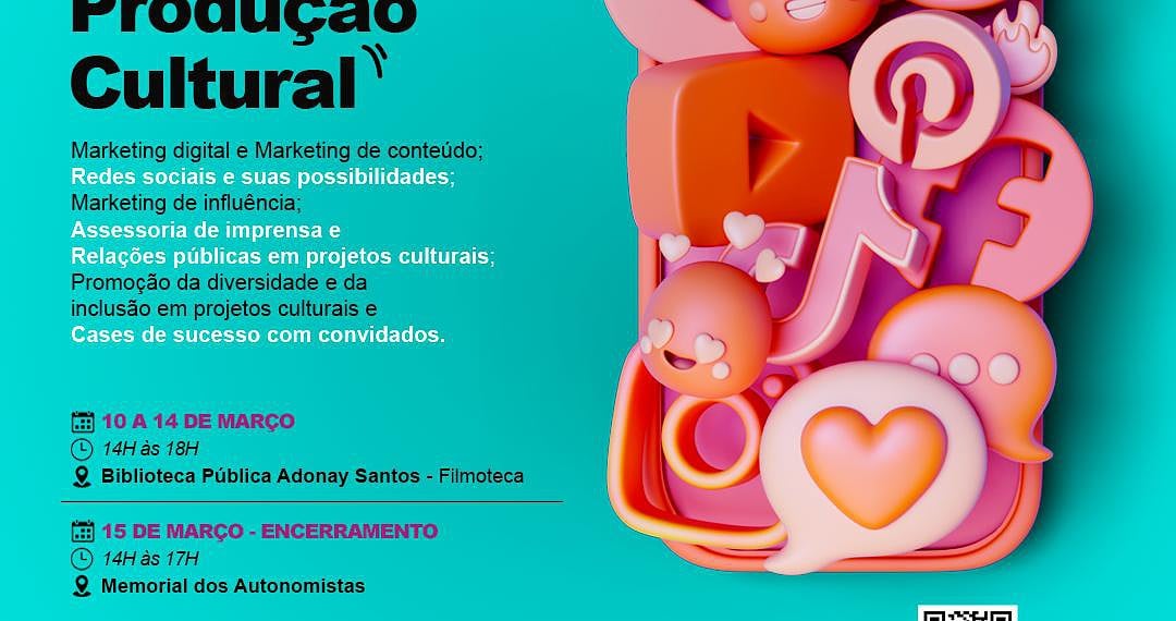 Curso de Marketing Digital para Produção Cultural inicia no dia 10 de março