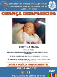 Após cinco dias do assassinato da mãe, bebê Cristina Maria segue desaparecida