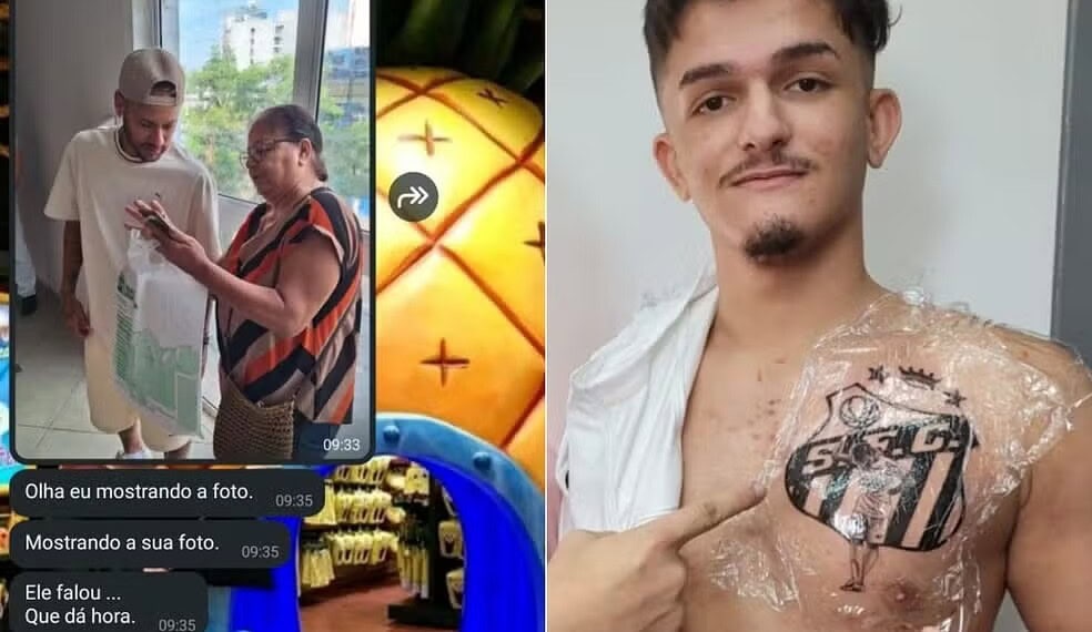 Rosa Maria mostrou foto do neto Vinicius de Almeida Batista Muri para Neymar — Foto: Reprodução e Arquivo Pessoal