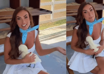 Nicole Bahls segura galinha batizada com o nome de Xuxa • reprodução/Instagram