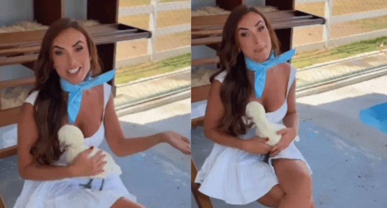 Nicole Bahls segura galinha batizada com o nome de Xuxa • reprodução/Instagram