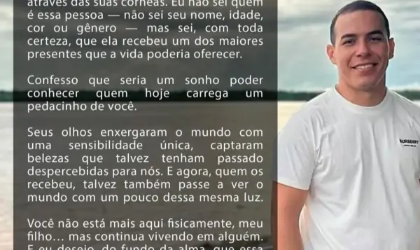 Pai de biomédico morto em acidente revela doação das córneas do filho: “Você continua vivendo em alguém”