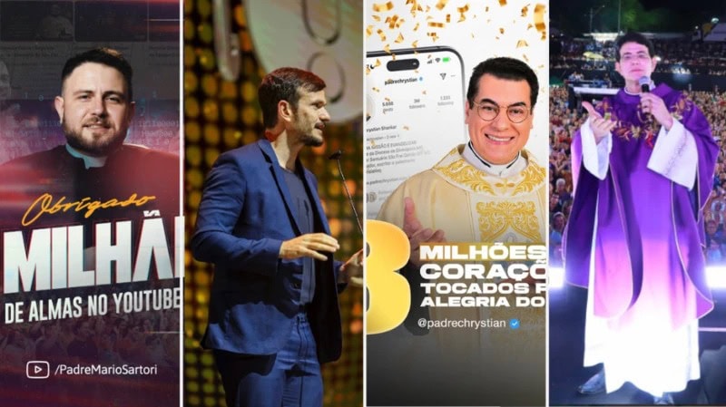 Padres Mario Sartori, Patrick Fernandes, Chrystian Shankar e Reginaldo Manzotti: sacerdotes têm milhões de seguidores nas redes