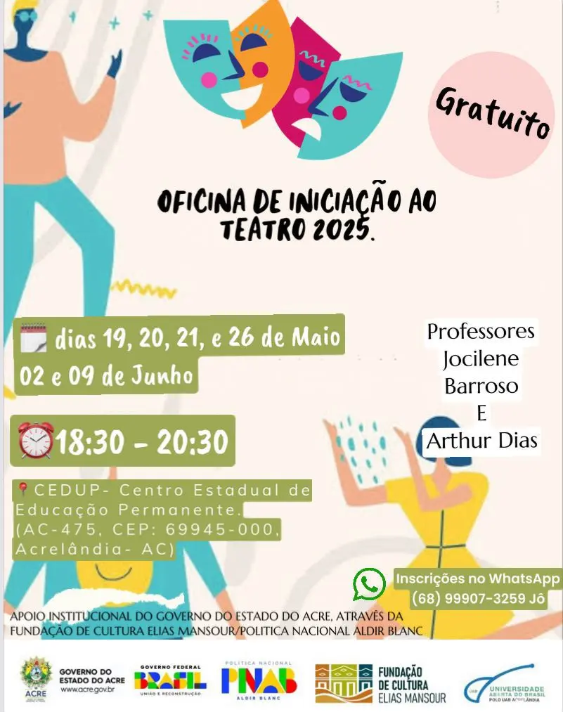 Oficina gratuita de iniciação ao teatro abre vagas para crianças e jovens no interior do Acre 8 Oficina gratuita de iniciação ao teatro abre vagas para crianças e jovens no interior do Acre