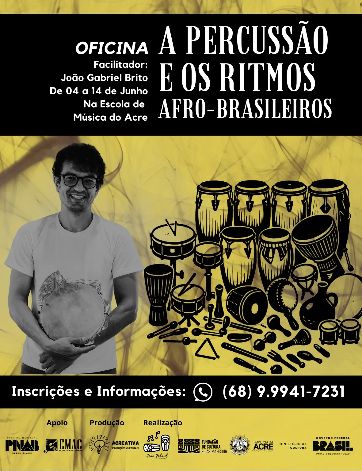Oficina valoriza ritmos afro-brasileiros e oferece formação gratuita em percussão em Rio Branco 2 Oficina valoriza ritmos afro-brasileiros e oferece formação gratuita em percussão em Rio Branco