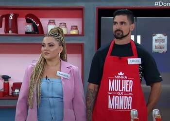 Imagem mostra promoter morta no último domingo e ex-companheiro, que confessou o crime, em participação em programa de tv • Reprodução/SBT