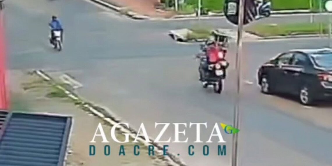 Motociclista fica ferido após ser atingido por carro que avança sinal vermelho em Rio Branco; VÍDEO