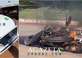 Moto pega fogo após colisão com carro em Rio Branco
