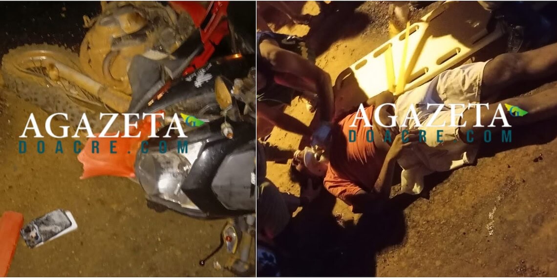 Motociclista colide com máquina de asfalto estacionada e fica ferido no interior do Acre