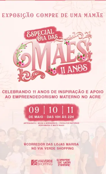 Rede ‘Compre de uma Mamãe’ completa 11 anos e realiza exposição especial no Via Verde Shopping em homenagem ao Dia das Mães 1 Rede ‘Compre de uma Mamãe’ completa 11 anos e realiza exposição especial no Via Verde Shopping em homenagem ao Dia das Mães