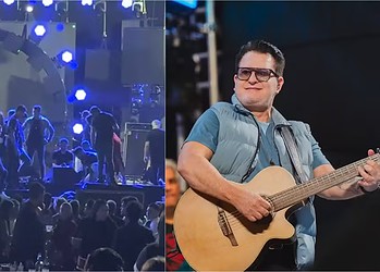Marrone cai do palco durante show em Goiânia, Goiás — Foto: Reprodução/Redes Sociais