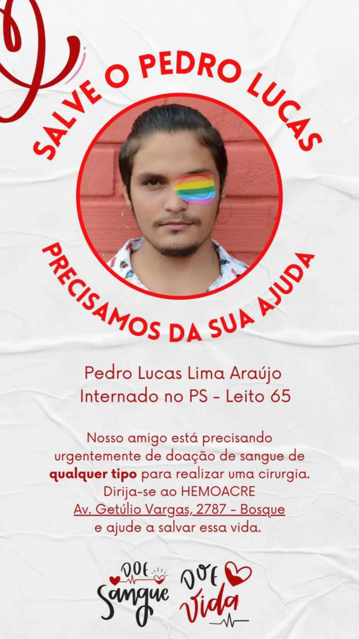 Cantor acreano Pedro Lucas precisa de doações de sangue após acidente doméstico