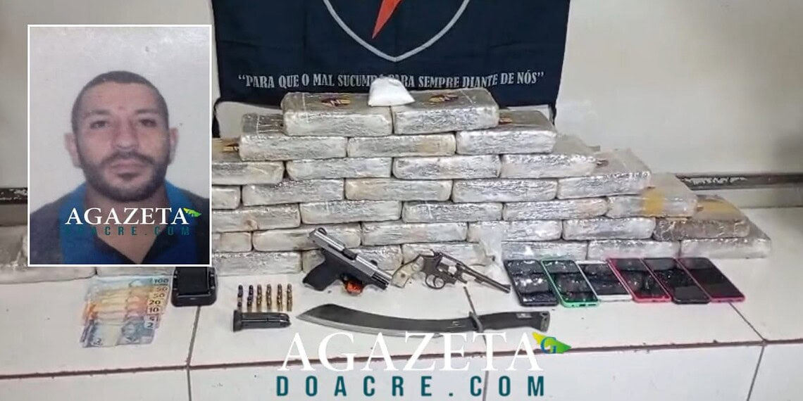 Após denúncia, homem é preso com mais de 30 kg de maconha, armas e rádios comunicadores em Rio Branco
