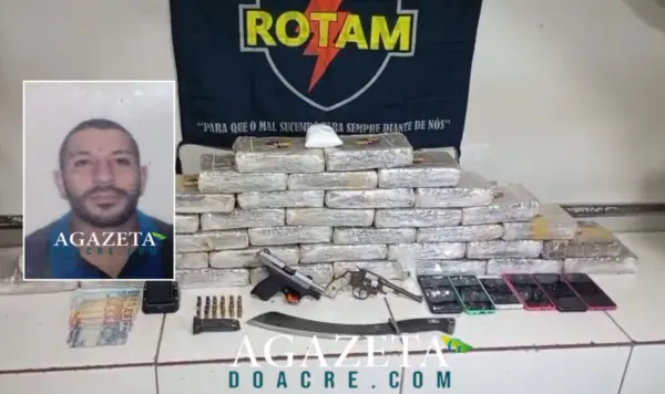 Após denúncia, homem é preso com mais de 30 kg de maconha, armas e rádios comunicadores em Rio Branco