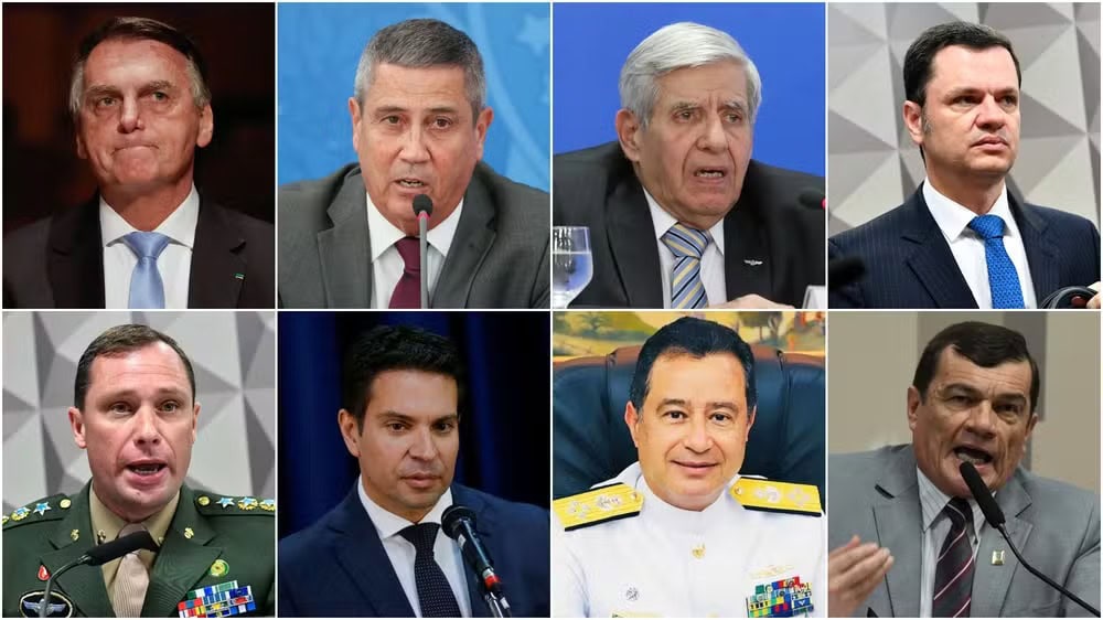 Jair Bolsonaro, Braga Netto, Augusto Heleno, Anderson Torres, Mauro Cid, Alexandre Ramagem, Almir Garnier Santos e Paulo Sérgio Nogueira — Foto: g1