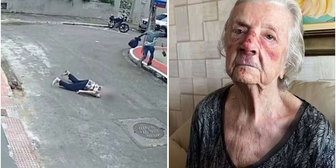 Zilda Thereza Feiger, de 93 anos, foi derrubada por um assaltante em Vitória, Espírito Santo. — Foto: Vanessa Calmon
