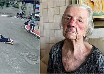 Zilda Thereza Feiger, de 93 anos, foi derrubada por um assaltante em Vitória, Espírito Santo. — Foto: Vanessa Calmon