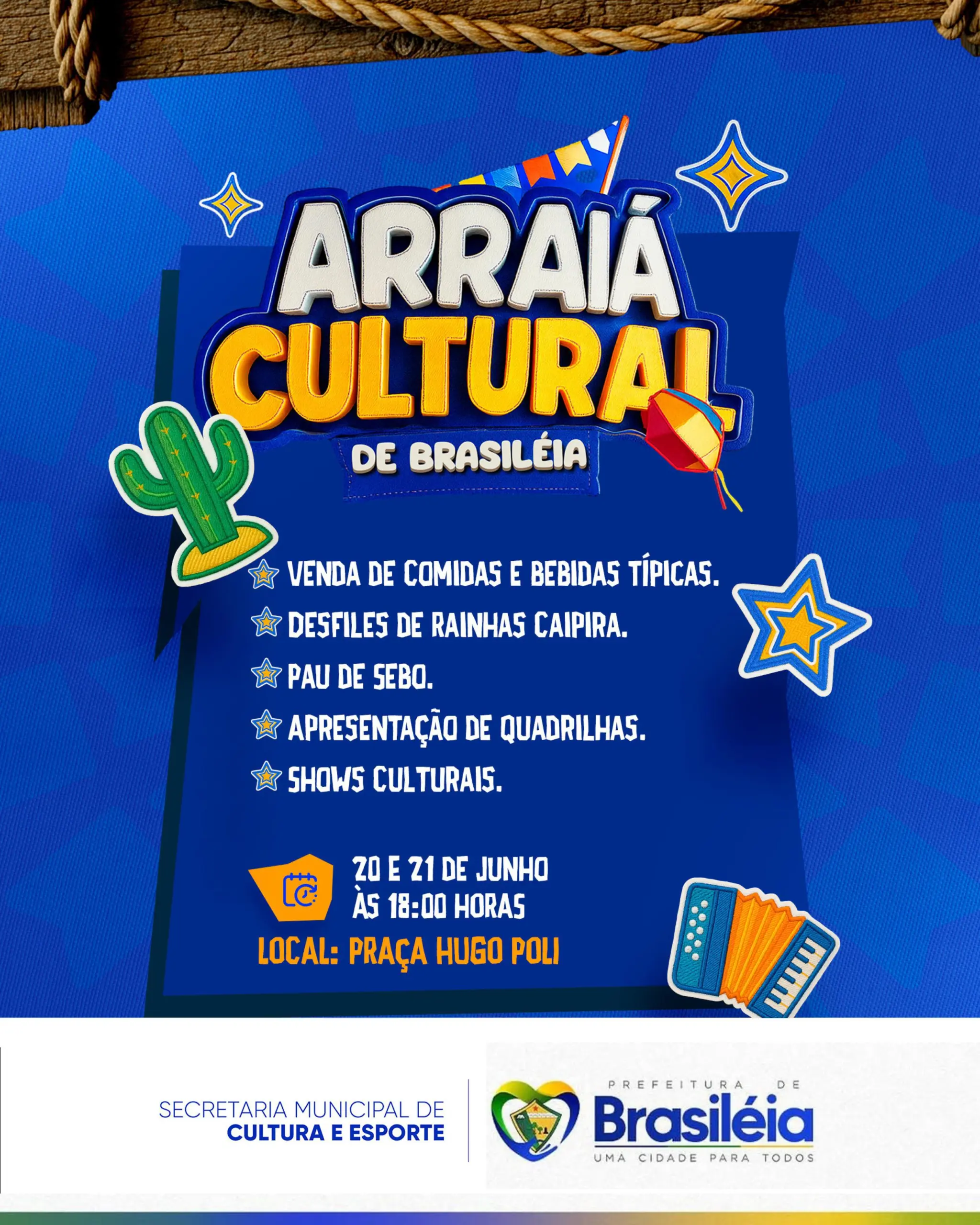 Brasiléia promove Arraiá Cultural com quadrilhas, comidas típicas e shows nos dias 20 e 21 de junho