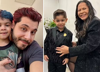 Murilo Huff e Ruth Moreira com o pequeno Leo, de 5 anos — Foto: — Fotos: Reprodução/Instagram de Murilo Huff e Dona Ruth