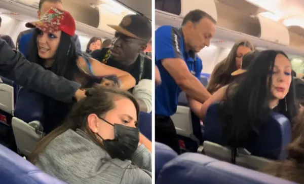 Dentro de avião, americana puxa cabelo e cospe em brasileira. Vídeo