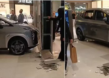 Criança bate carro elétrico de R$ 175 mil que estava exposto dentro de shopping em SP; loja de joias foi atingida — Foto: Reprodução