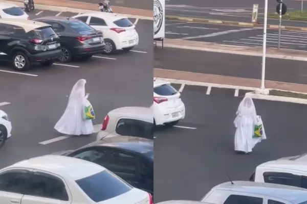 Mulher de 70 anos viraliza ao usar vestido de noiva para fazer compras; VÍDEO