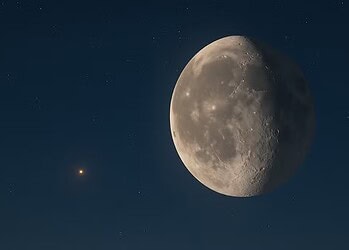 Marte e a Lua, lado a lado. — Foto: Urânia Planetário