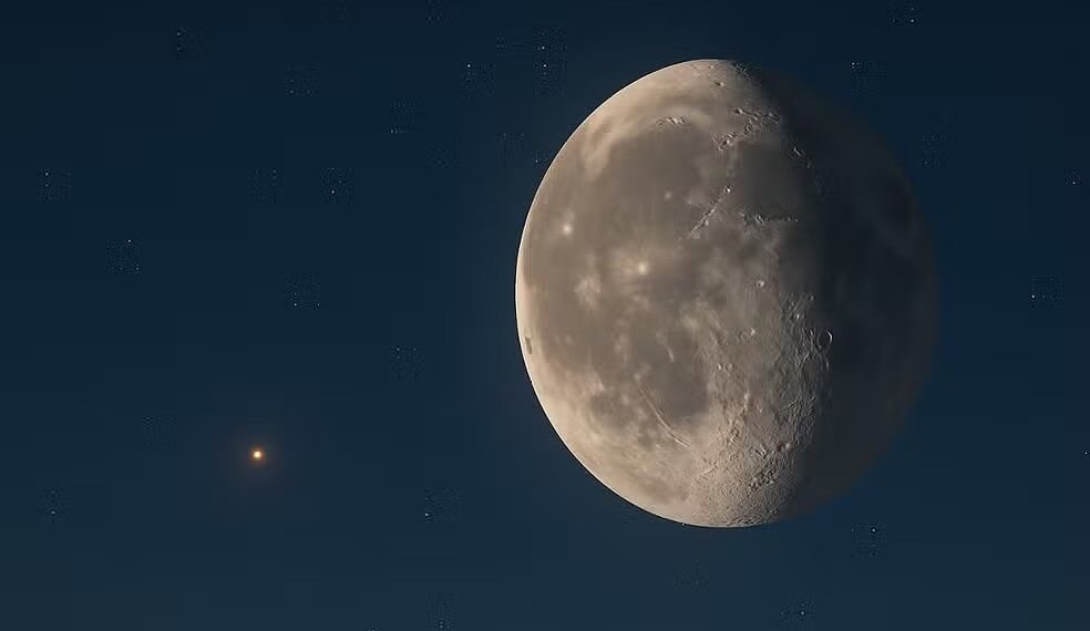 Marte e a Lua, lado a lado. — Foto: Urânia Planetário