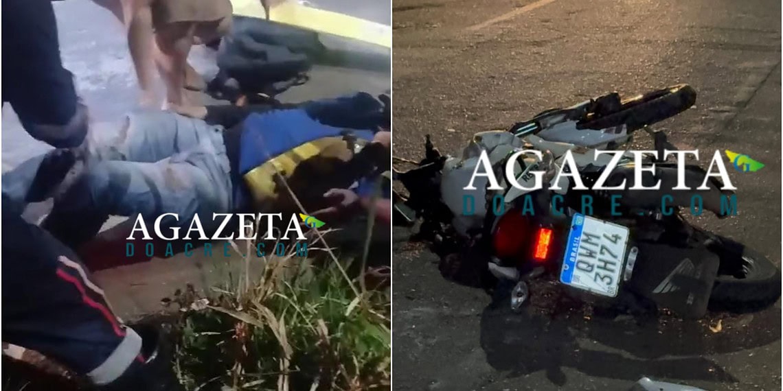 Mototaxista fica ferido após ser atingido por caminhonete que avançou preferencial em Rio Branco; motorista fugiu