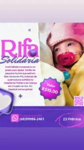 Caso Aurora: Familiares e amigos organizam rifa solidária para bebê que sofreu queimaduras em hospital no Acre