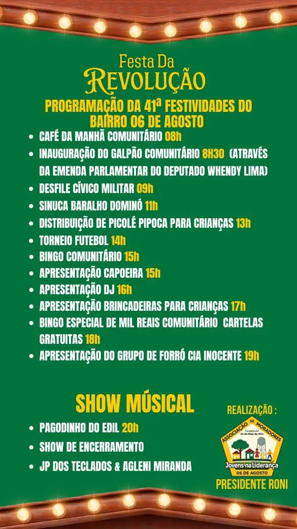Bairro Seis de Agosto tem vasta programação em alusão à Revolução Acreana; confira