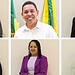 Acima, da esquerda/direita: Thyero, prefeito Jerry Correia e Moura. Abaixo: Gilson Boiadeiro, Toinha Cavalcante e Jura Pacheco (Montagem: Reprodução)