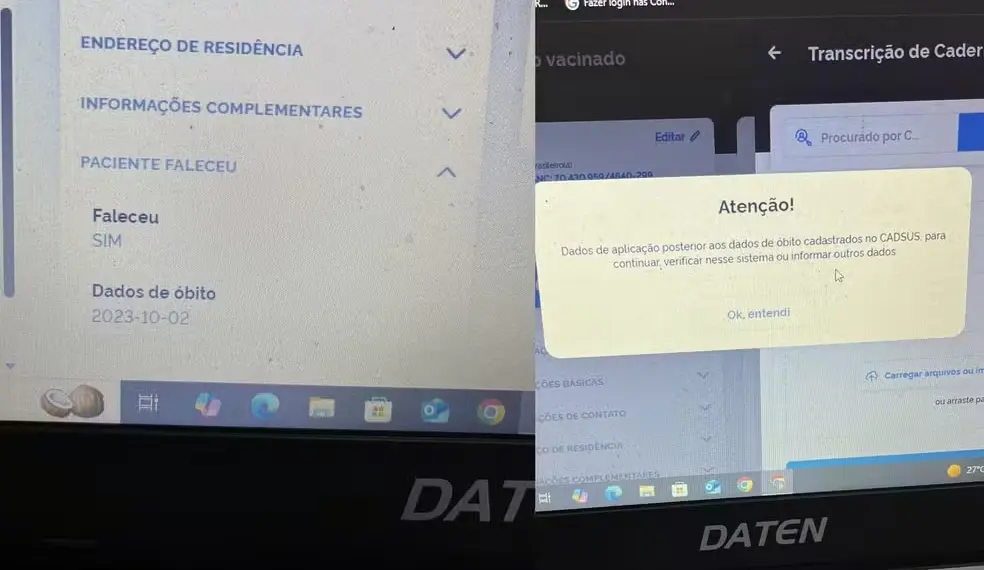 Banco de dados do SUS dizia que Matías estava morto — Foto: Reprodução