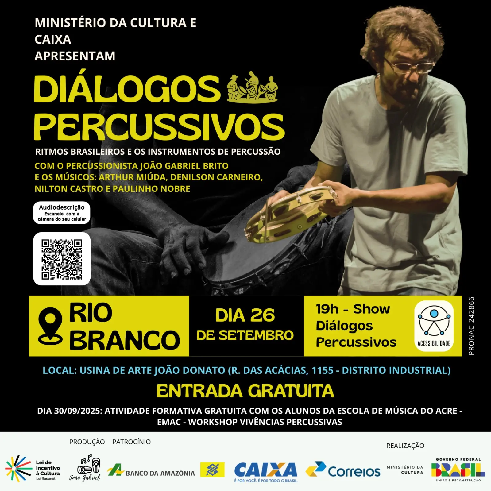 Projeto 'Diálogos Percussivos' chega a Rio Branco após turnê por 9 municípios acreanos